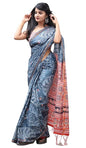 C J Enterprise Women’s Pure Soft Cotton Saree Linen For Kalamkari Silk Sarees Latest Party Design Wear Wedding Sadi With Blouse Piece sari south mulmul ikkat mul print 2024 New (Kalamkari) (Grey)