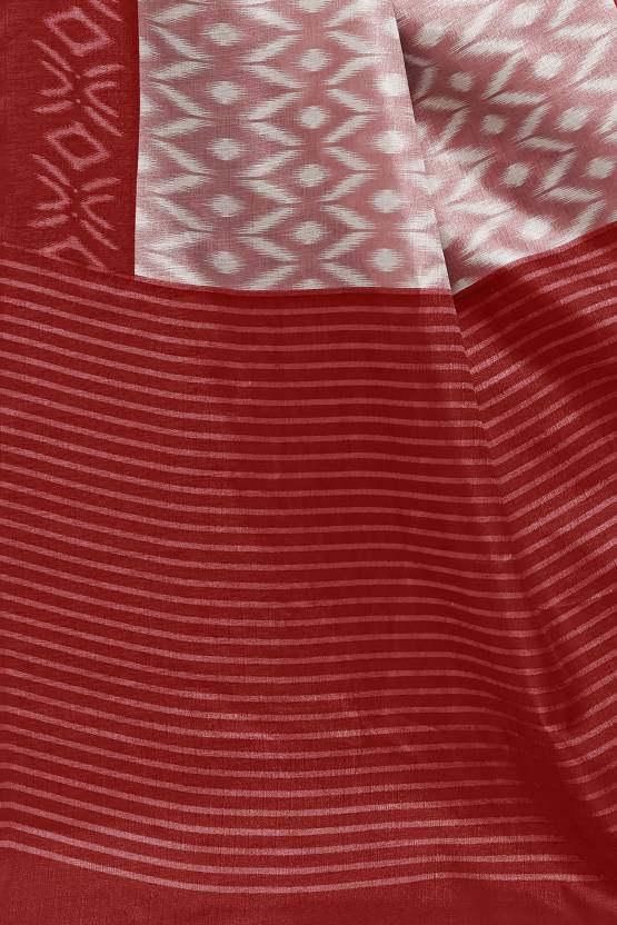 Printed, Blocked Printed Ikkat Art Silk Saree  (White, Maroon)
