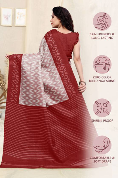 Printed, Blocked Printed Ikkat Art Silk Saree  (White, Maroon)