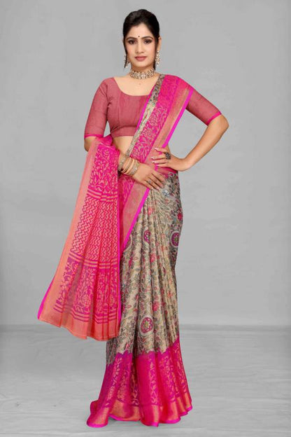 Printed, Floral Print Leheria Brasso, Chiffon Saree  (Grey)