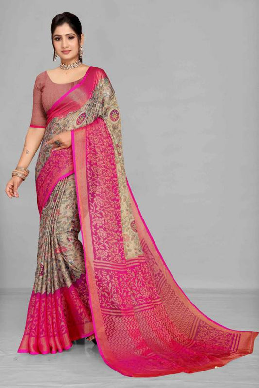 Printed, Floral Print Leheria Brasso, Chiffon Saree  (Grey)