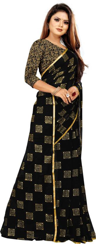Printed Bollywood Chiffon Saree  (Black)