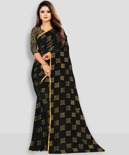 Printed Bollywood Chiffon Saree  (Black)