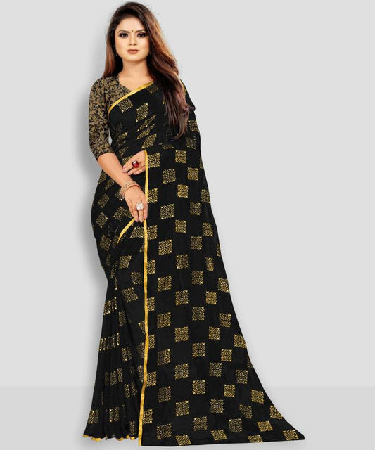 Printed Bollywood Chiffon Saree  (Black)