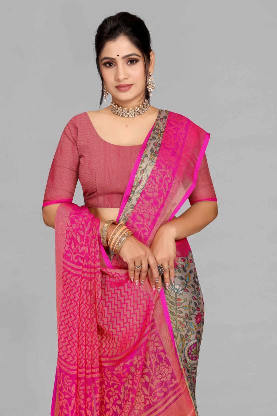 Printed, Floral Print Leheria Brasso, Chiffon Saree  (Grey)