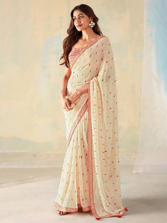 Dyed Bollywood Georgette Saree  (Beige)