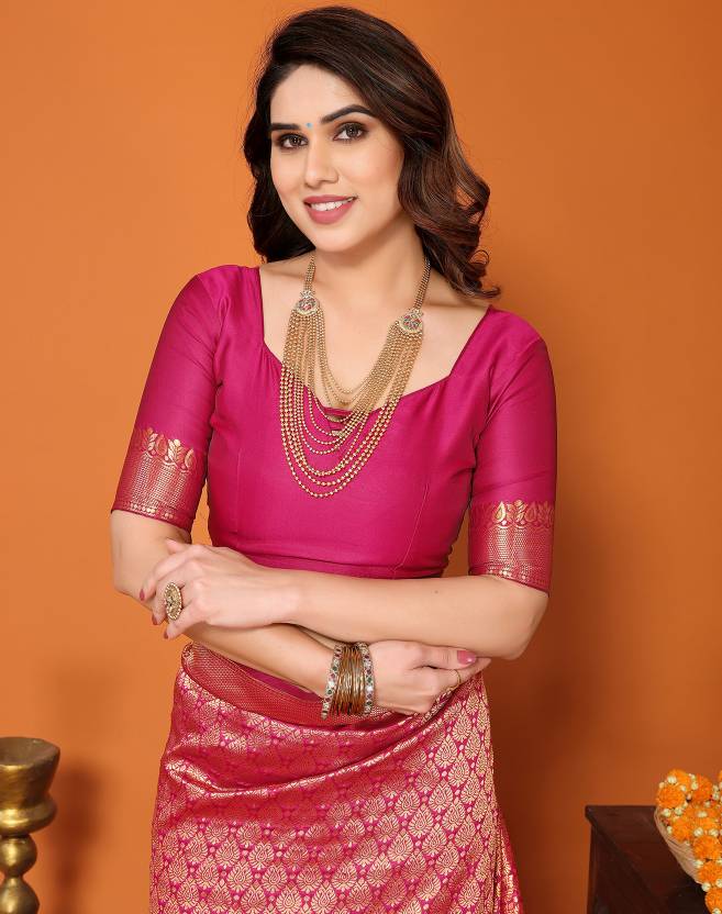 Self Design Kanjivaram Silk Blend Saree  (Pink)