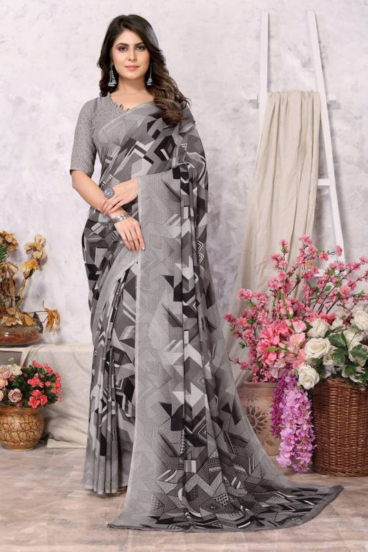 Dyed Daily Wear Georgette Saree  (Grey)