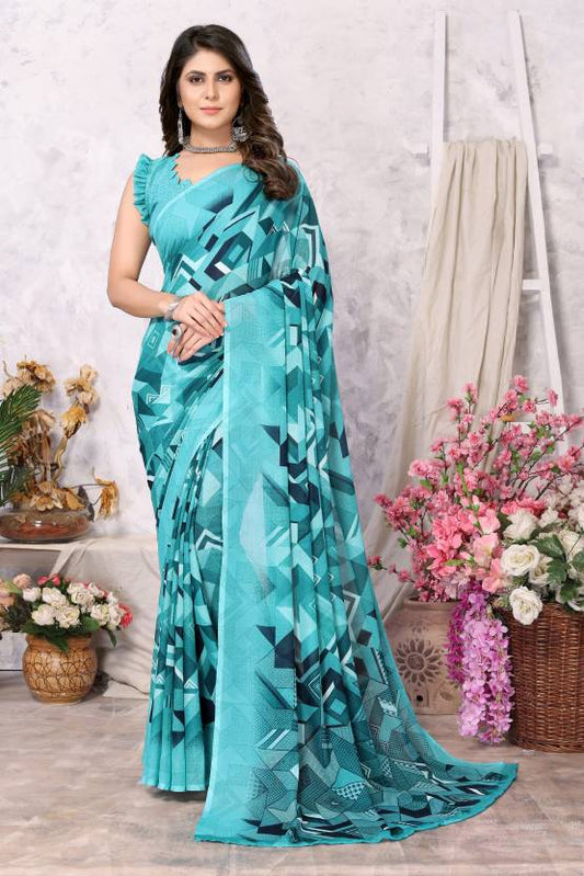 Dyed Daily Wear Georgette Saree  (Blue)