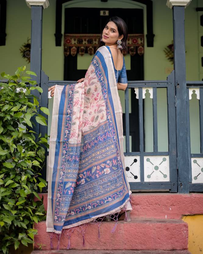 Printed Bollywood Cotton Linen Saree  (Pink)