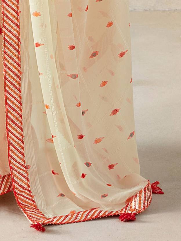 Dyed Bollywood Georgette Saree  (Beige)