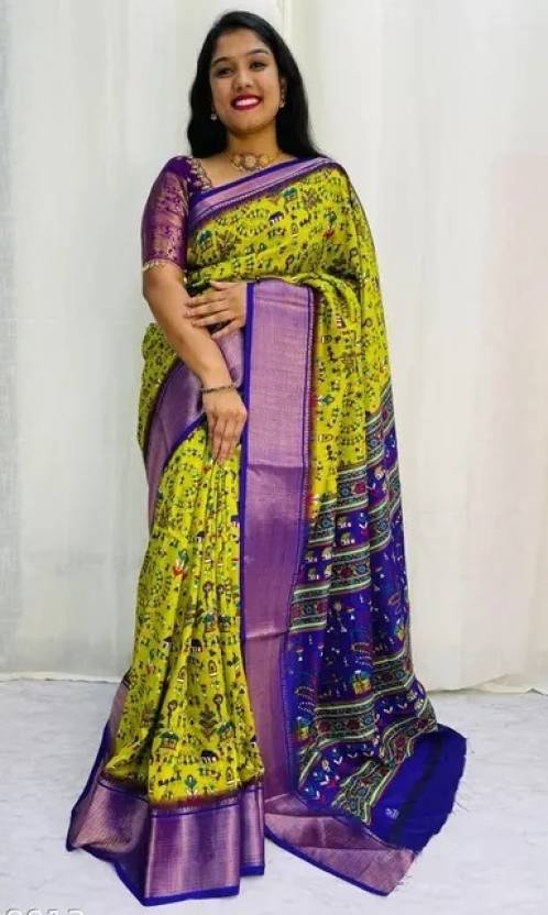 Printed Bollywood Art Silk Saree  (Yellow)