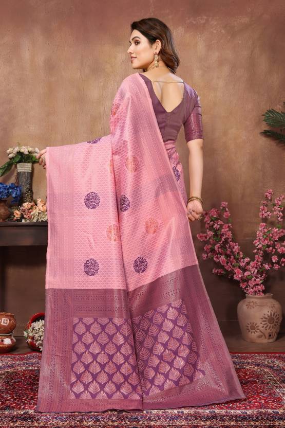 Self Design Banarasi Cotton Blend Saree  (Pink)
