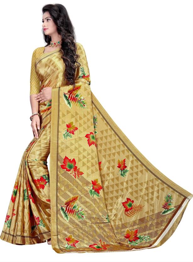 Printed Daily Wear Crepe Saree  (Beige)