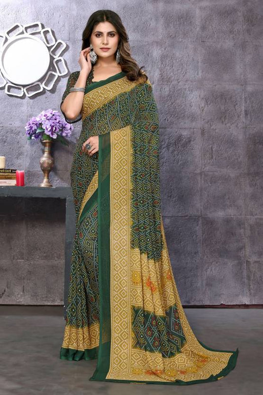 Printed, Digital Print Daily Wear Georgette Saree  (Green)