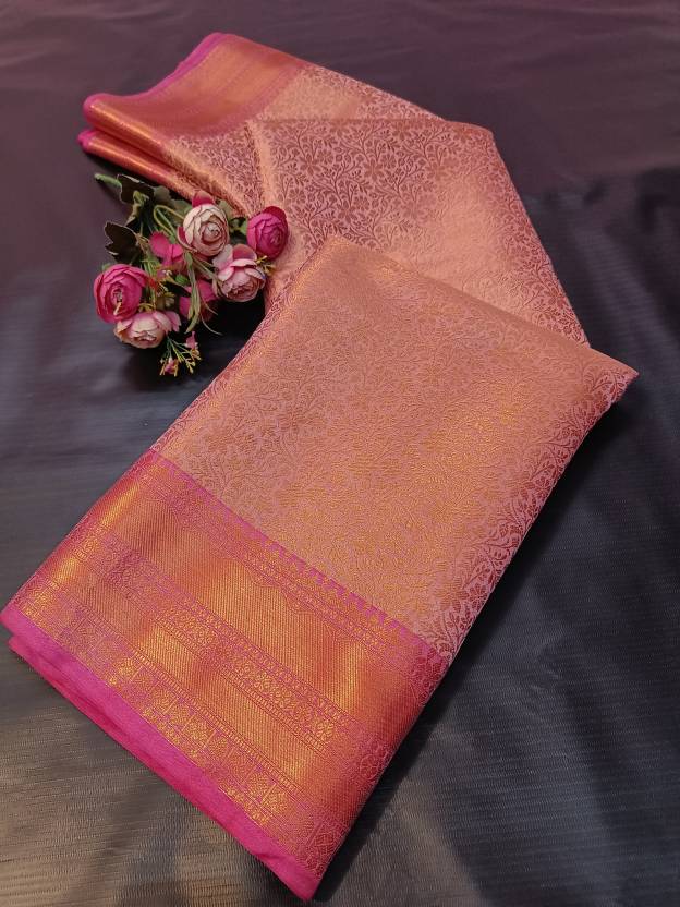 Woven Kanjivaram Tissue Saree  (Pink)