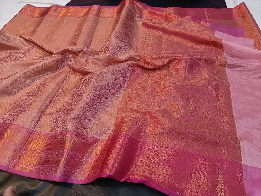 Woven Kanjivaram Tissue Saree  (Pink)