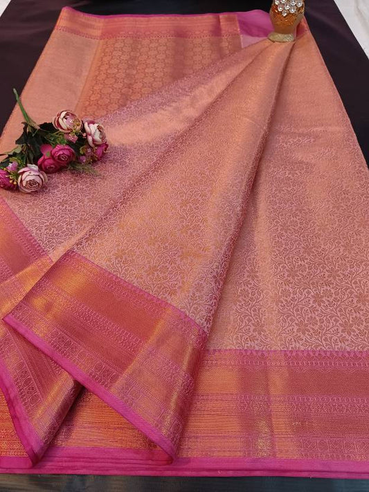 Woven Kanjivaram Tissue Saree  (Pink)